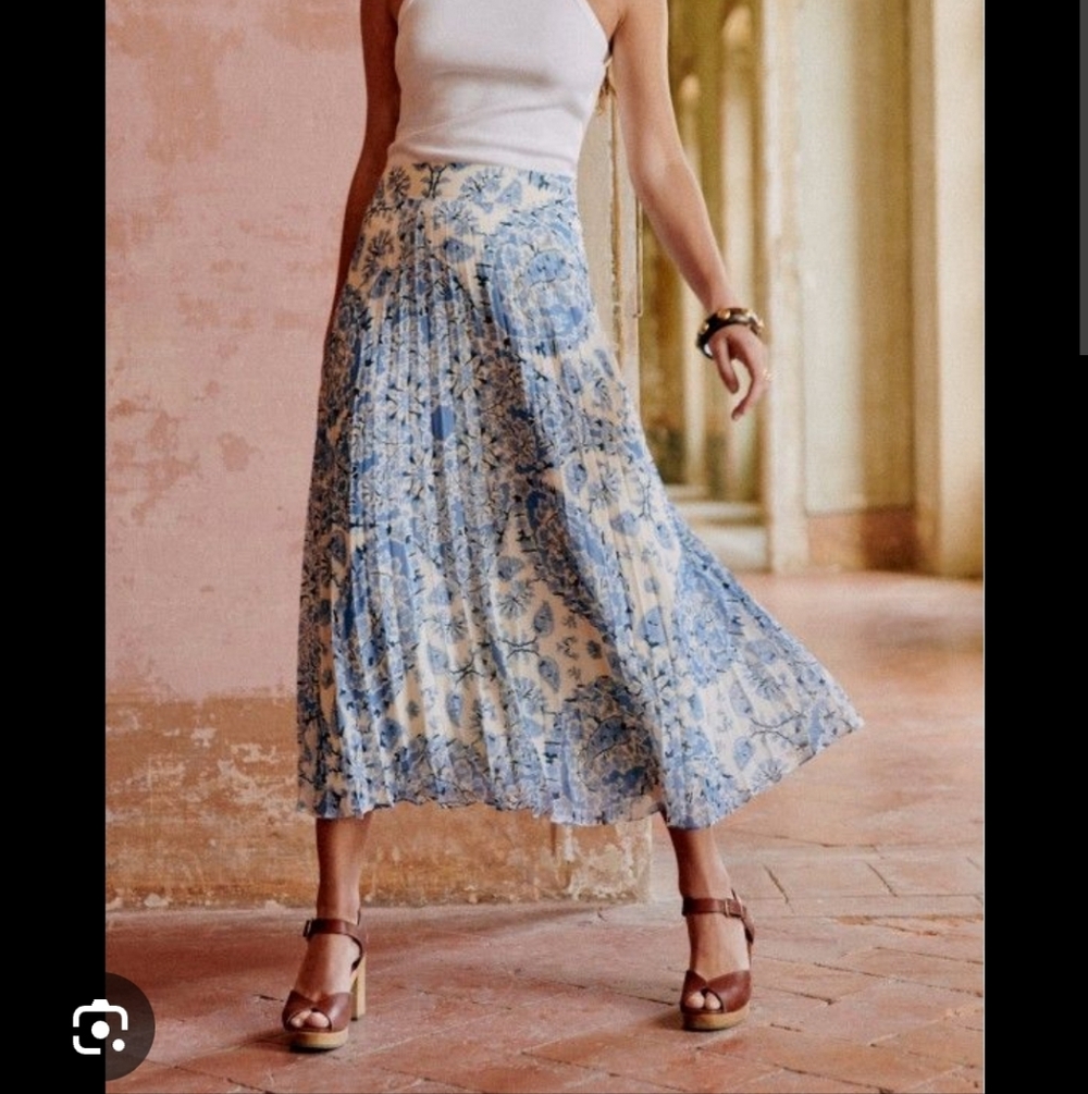 Sezane Dune Alcazar Blue Midi Skirt - Picture 1 of 7